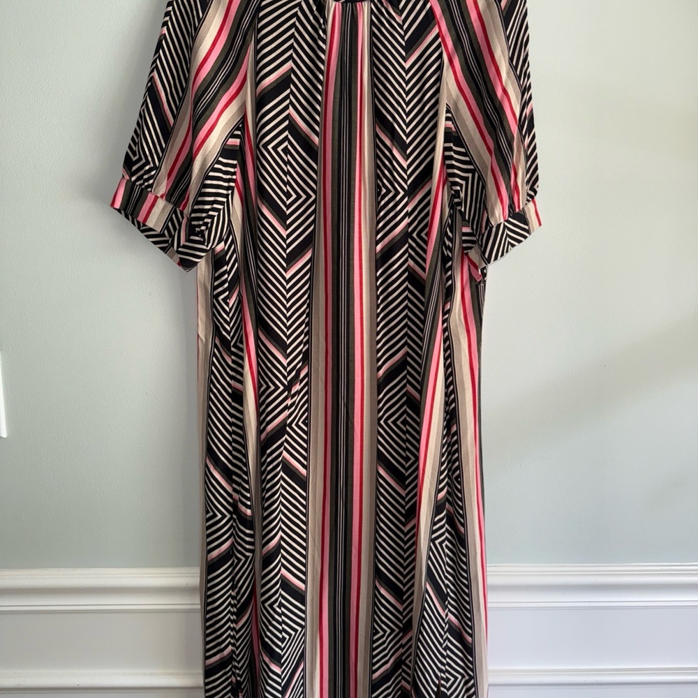 By Anthropologie Striped Black and Pink Maxi Dress